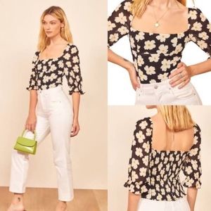 Reformation Georgia Floral Ruffle Top